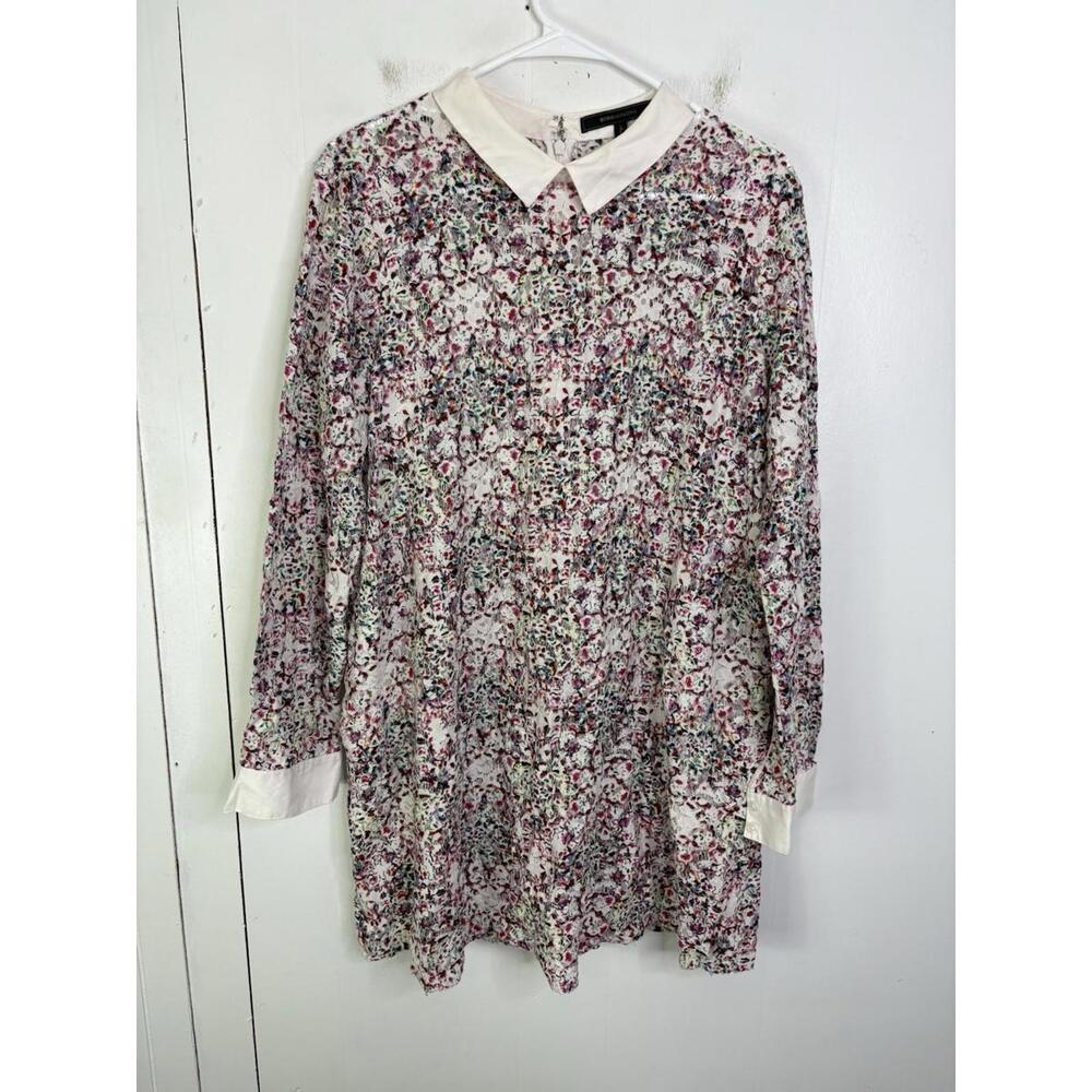 Floral Print Long Sleeve Dress with White Collar
